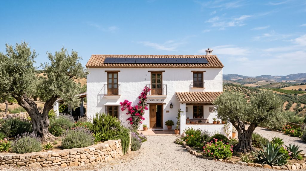 Casa de vacaciones andaluza con placas solares en el tejado